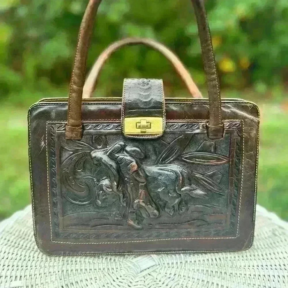Vintage leather bag. Montabur. Hand made in Mexic. tooled leather. Matador. 3D - Picture 6 of 13